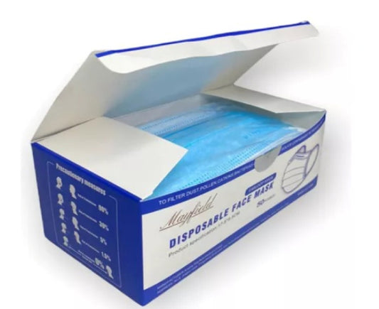 50 Cubrebocas Tricapa Quirúrgico Mascarilla Color Azul